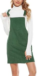 Tanming Women's Corduroy A Line Cute Jumper Pinafore Bib Overall Mini Dress Skirt (ArmyGreen-M)