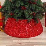 Bekecidi Christmas Tree Skirt Christmas Tree Collar Red Glitter Christmas Tree Base Cover Christmas Tree Ring Decorative for Holiday Home Party Decor Ornaments - 40 x 60 x 20cm