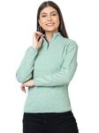 Kvetoo Zipper High Neck Woolen Sweater for Women Sea Green. Size L