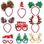 ANECO 9 Pieces Christmas Headbands Xmas Glasses Frames Christmas Costume Headwear Accessory for Christmas Party Favor