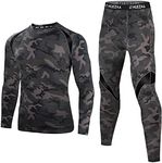 Muezna Men’s Long Johns Thermal Underwear Set, Top and Bottom Underwear Base Layer Soft Fleece Lined Camouflage