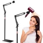 【Updated Version】 Hair Dryer Stand, 1.68M Adjustable Height Handsfree Hair Dryer Holder with Heavy Base, 360 Degree Rotating Floor Blow Dryer Holder, Work with 99% Hair Dryer- Black