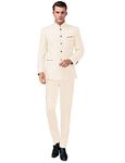 Pkrboro Men's Single Breasted Tunic Suit Stand Collar Two Pieces Wedding Party Tuxedoes Beige