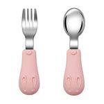 Jmbabe Toddler Fork and Spoon, Stainless Steel Baby Utensils Cutlery Set, Stainless Steel Self Feeding Spoon and Fork, Children Flatware Weaning and Learning to Use