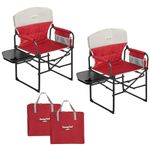 SunnyFeel Camping Director Chair, Padded Outdoor Folding Chair with Side Table and Storage Pouches, Compact, Heavy Duty, Portable for Adults, Pack of 2 (Red)