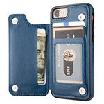 Aoksow Wallet Case for iPhone SE 2022, Premium PU Leather Case for iPhone SE 2020 Case with Card Holder Protective Cover for iPhone 8 iPhone 7 (Blue)