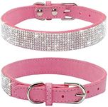 TELEYI Rhinestone Dog Collar, Cute Dazzling Sparkling Soft Suede Leather Dog Cat Rhinestone Collar Crystal Diamond Pet Dog Puppy Collar