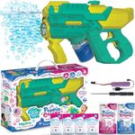 PoppinColorz Hydra Rechargeable 2-in-1 Color Bubbles Blaster and Water Gun, 2 Color Bubble Liquid and 4 Clear Bubble Solutions, No Spill Bubbles for Toddlers Made in The USA