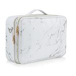 GOCART WITH G LOGO Train Case For Makeup Organizer Storage With Adjustable Dividers Vanity Cosmetic Bag (18 Inch, Marble Pattren), 40 x 29 x 12 Centimeters, White