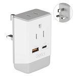 Ceptics UK Ireland Hong Kong Plug Adapter, International Power Plug with USB & USB-C - 2 USA Socket, QC 3.0 & PD - Type G Outlet Adapter for USA to British England Scotland London - Fast Charging