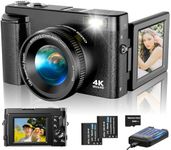 4K Digital Camera for Photography Autofocus, Upgraded 48MP Vlogging Camera for YouTube with SD Card, 3" 180 Flip Screen Compact Travel Camera with 16X Digital Zoom, Flash, Anti-Shake, 2 Batteries