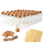 Fayavoo 48pcs 25ML Glass Bottles with Cork, Mini Glass Bottles Wedding Favour Bottles with DIY Label Tags and String, Mini Glass Vials for Wedding Gifts Baby Shower Party Favors for Guests, Clear