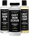 Caron & Doucet - Ultimate Cast Iron Care Set: Seasoning Oil, Cleaning Soap & Restoring Scrub | 100% Plant-Based & Best for Cleaning, Washing, Restoring & Seasoning Cast Iron Skillets, Pans, Grills and More!