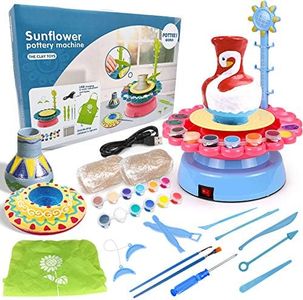 MNpartnery Pottery Wheel Art Craft Toys - Kids Art Kit Polymer Air Dry Clay Modelling Clay Kit for Kids DIY Pottery Studio Family School Beginner Education Sets (Blue-Pink)