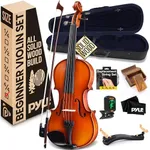 Pyle Solid Wood Violin, Premium Spruce Top and Maple Side Construction 4/4 Full Size Fiddle Set with Accessory Kit