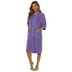 Thingimijigs Ladies 100% Cotton Terry Towelling Zip Up Bath Robe Dressing Gown House Coat - Lilac UK 8-10