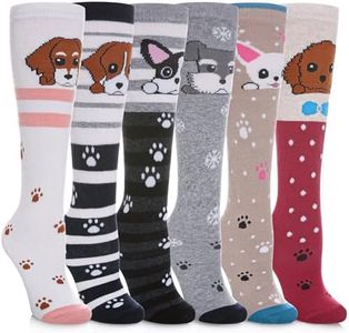 SDBING 3-12 Years Old Girls Knee High Socks Kids Cute Funny Animal Pattern Long Boot Socks 6 Pairs, 6 Pairs Dog, 3-12 Years