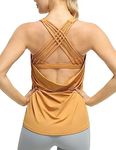 icyzone Womens' Open Back Workout Athletic Yoga Tank Tops with Built in Bra (Camel, S)