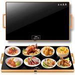 Electric Warming Tray（XXL 32”x18”），Food Warmer with Thermostat and Full Surface Heating，Food Warming Mat with 2 Temperature Modes for Parties Buffet，Gatherings，Gold Edge Handles Warming Mat for Food