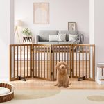 Semiocthome Freestanding Dog Gates and Barriers Indoor, Pet Gates for Doorways and Stairs, 24" Height-4 Panels Puppy Gate with 2 Metals Stands, Fully Assembled Adjustable Safety Fence Fit Up to 74" W