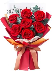Mosstory Roses Bouquet 7-Piece Forever Flowers Bouquet Gift for Her Women Wife Mothers Anniversary Birthday Wedding (Red Roses)