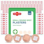 200pk Small Round Spot Plasters | 2.5cm Washproof Spot Plasters Round for First Aid Kit | Fabric Plasters for Wounds, Cuts, & Bruises | Small Round Plasters | Hypoallergenic Plasters