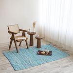 HOMEMONDE Polyester Chindi 3 x 5 Feet Floor Rugs Boho Striped Reversible Handmade Rug for Farmhouse, Living Room, Kitchen - (24 x 60 Inch, Teal)