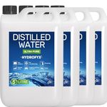 HYDROFYX Distilled Water Ultra pure, 4 x 5l (20 litres) Ideal for Steam irons, Car Battery top up, Humidifiers, Cleaning, Engines and more, lab tested and certified (Made in the UK)