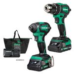 Metabo HPT 18V MultiVolt Cordless Brushless Driver Drill & Impact Driver Combo Kit, Includes 2 Lithium-Ion Batteries, Case and Charger, Lifetime Tool Warranty, Lightweight Power Tool Set, KC18DEXQB