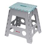 Folding Step Stool - Hold Up to 330 lbs, 16 Inch Foldable Foot Stool for Kids Adults, Heavy Duty Plastic Step Stool with Anti-Slip Surface, Carry Handle for Home Indoor Outdoor (Light Blue)