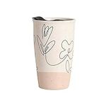 ANTIS'S HOME Ceramic Coffee Mug with Lid, Flower Pattern Double Wall Coffee Travel Mug Ceramic Tumbler 11 oz, Reusable Tall Cup, Splash Resistant Lid, Dishwasher Microwaveable Safe