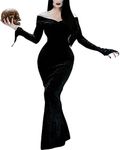 YAOBAOLE Halloween Women's Halloween Addams Costume Off Shoulder Lace Long Sleeve Corset Victorian Gothic Dress XL Black