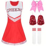 Cheerleader Costume Cheerleadeing Uniforms Clothing Cheerleading Pom Poms and Stockings (Red, 10-12)