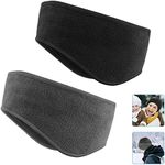 KOMAKE Ear Warmers Headband, 2 Pack Earmuff Headband Fleece Earmuffs Running Headband Winter Ear Covers Moisture Wicking Sweatband Ski Sport Headband For Men & Women (Black+Gray)