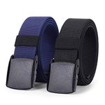 JASGOOD Elastic Stretch Belt for Men Breathable Sports Outdoor Belt, with 3.8cm Nickel Free Plastic Buckle, 2 Pack Black Blue,Fit Pants Below 44"