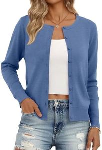 Trendy Queen Womens Cardigan Sweaters Lightweight Crew Neck Outfits Fall Fashion 2025 Clothing Blue M