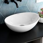 Plantex Ceramic Table Top Oval Wash Basin/Countertop Bathroom Sink/Bathroom Basin (White, 16.5 x 13.5 x 7 Inch)