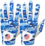Golf Gloves Men Right Handed Golfer Left Hand with Ball Marker 2 Pack Leather Breathable Comfortable Weathersof Grip Size Small Medium ML Large XL (Blue&Camouflage, X/Large(Worn on Left Hand))