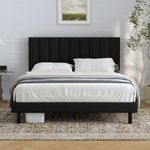 Bed Frames, Lukace Queen Bed Frames with Upholstered Headboard, Without Box Spring Needed, Easily Assembly Bed Frames with Sturdy Wood, Withoutn-Slip Without Noise (Queen，Black)