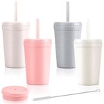 Reusable 10oz Wheat Straw Cups, Durable Water Cups with Lids and Straws for Kids, Chip Resistant Tumbler and Unbreakable Kitchen Drinking Cups, BPA Free, Microwave & Dishwasher Safe