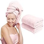 Scala (2 Pack Extra Large Microfiber Hair Towel 24" x 48" Anti Frizz for Long Hair, Multipurpose Bath Towel for Pool, Gym, Yoga, Camping - Quick Drying, Ultra Absorbent - Light Pink Towels