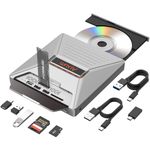 Alxum USB External DVD Drive with M.2 & SD/Micro SD Card Slots - 10Gbps All-in-One CD Rom Burner for Laptop, Desktop, MacBook,Imac Windows, macOS, Linux Plug and Play ABS Material Grey
