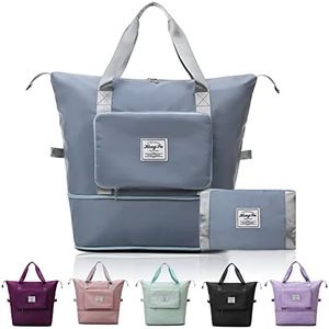 QLFJ-FurDec Bolsa de viaje plegable de gran capacidad con separación seca y húmeda, plegable bolsas de noche ligeras expandibles para mujeres, bolsa de viaje impermeable, azul, 42.0 cm x 22.0 cm x