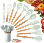 KagoLing Kitchen Utensil Set, Silicone Kitchen Utensils, Non-Stick Heat Resistant Kitchen Utensil Set with Wooden Handle, 12 Pieces, Kitchen Appliance Including Spoons, Tongs, Whisk, Spatula