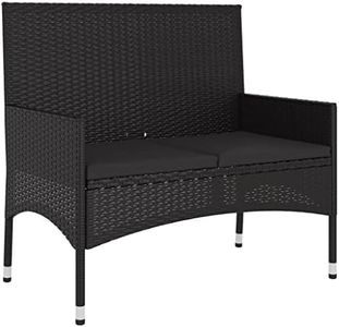 vidaXL Stunning 2-Seater Outdoor Garden Bench - Features Durable Black Poly Rattan, Powder-Coated Steel Frame and Cosy Cushions