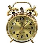 ZYNCUE 7cm Retro Alarm Clock,Old Fashioned Bedside Alarm Clock With Mechanical Wind Up Spring,Manual Wind Up Vintage Metal Clock Loud Alarm Clock with Night Light for Bedroom Gold