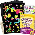 pigipigi Scratch Paper Art for Kids - 59 Pcs Rainbow Magic Scratch Off Art Crafts Set Supply Drawing Note Kit for Girls Boys Toddler Party Favor Activity Game Birthday Christmas Easter Toy Gift