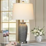 CINSARY 25" Farmhouse Jar Table Lamps, 3 Way Touch Control Rustic Bedside Lamps with USB A+C Ports & AC Outlet, Pot Nightstand Lamps for Bedroom Living Room (LED Bulbs Included)