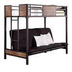 Benzara BM165964 Wooden and Metal Twin Bunk Bed with Rail Guard, Black and Brown