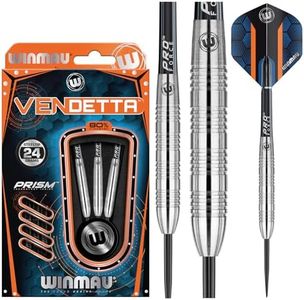 WINMAU Vendetta 24 Gram Professional Steeltip Tungsten Darts Set with Flights and Shafts (Stems)